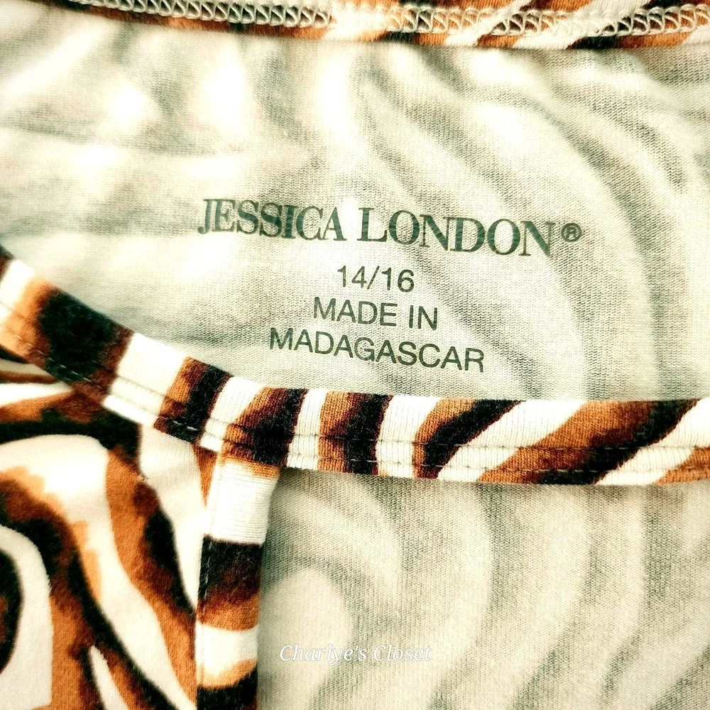 Jessica London Zebra Print Tunic 14/16 Keyhole Wrinkle-Free Casual Travel Top